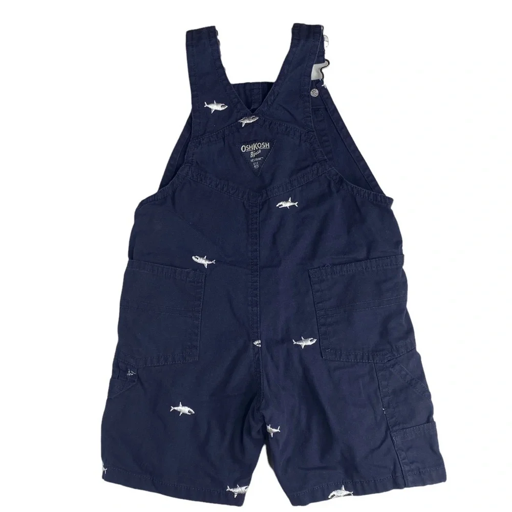OshKosh B’gosh Navy Blue With Sharks Overalls/Shortalls. Size 18 Months